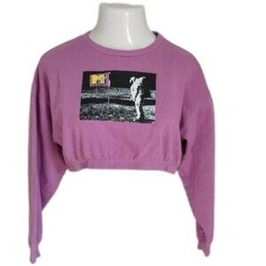 MTV Womens Purple Cropped Long Sleeve Sweatshirt